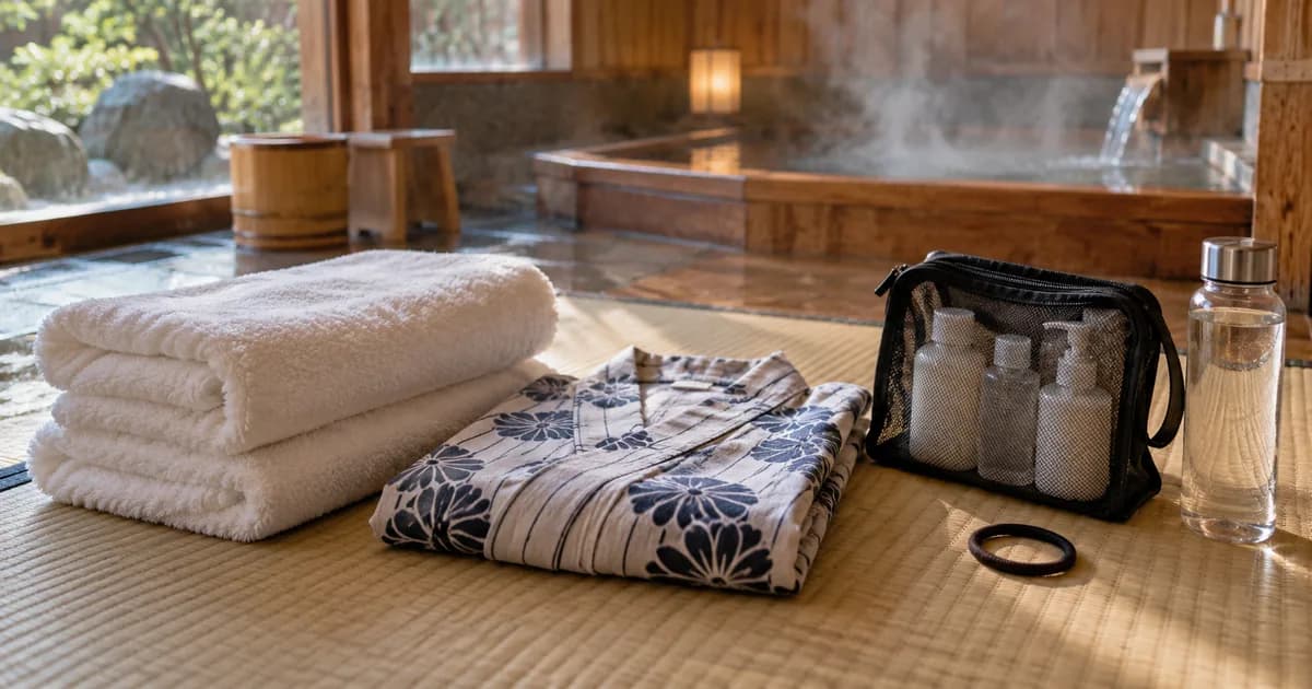 Towels, a yukata and a small bath bag